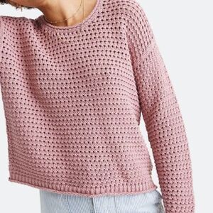 Madewell Womens Open-Knit Sweater Size XS Pink Textured Waffle Stitch Crew Neck